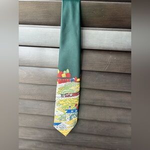 Castle Neck Tie Vintage Green Tains Scene